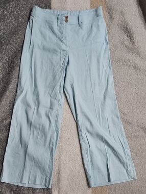 J. Jill Linen Blend Stretch Wide Leg Cropped Pants Light Blue Sz XS Summer Vibes